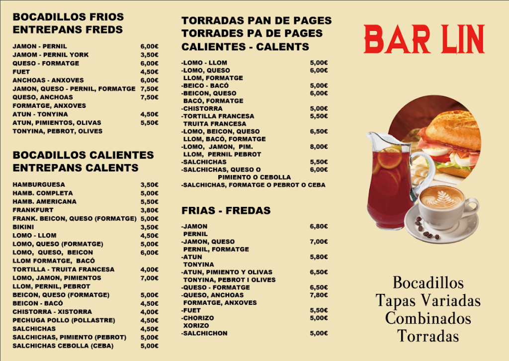 Bar restaurante Lin — Carta
