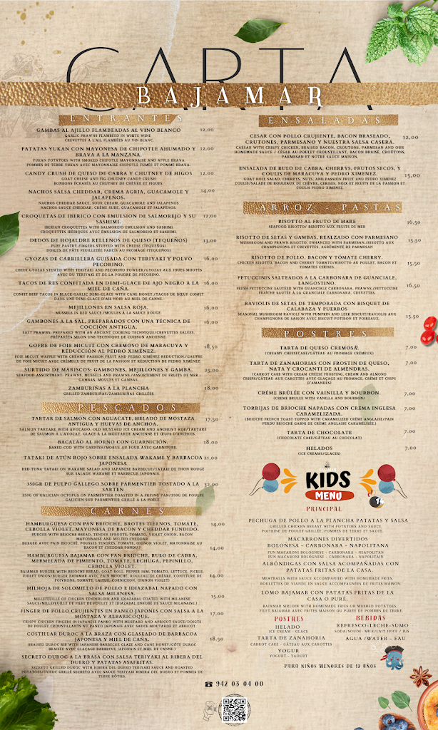 Restaurante Bajamar — Carta