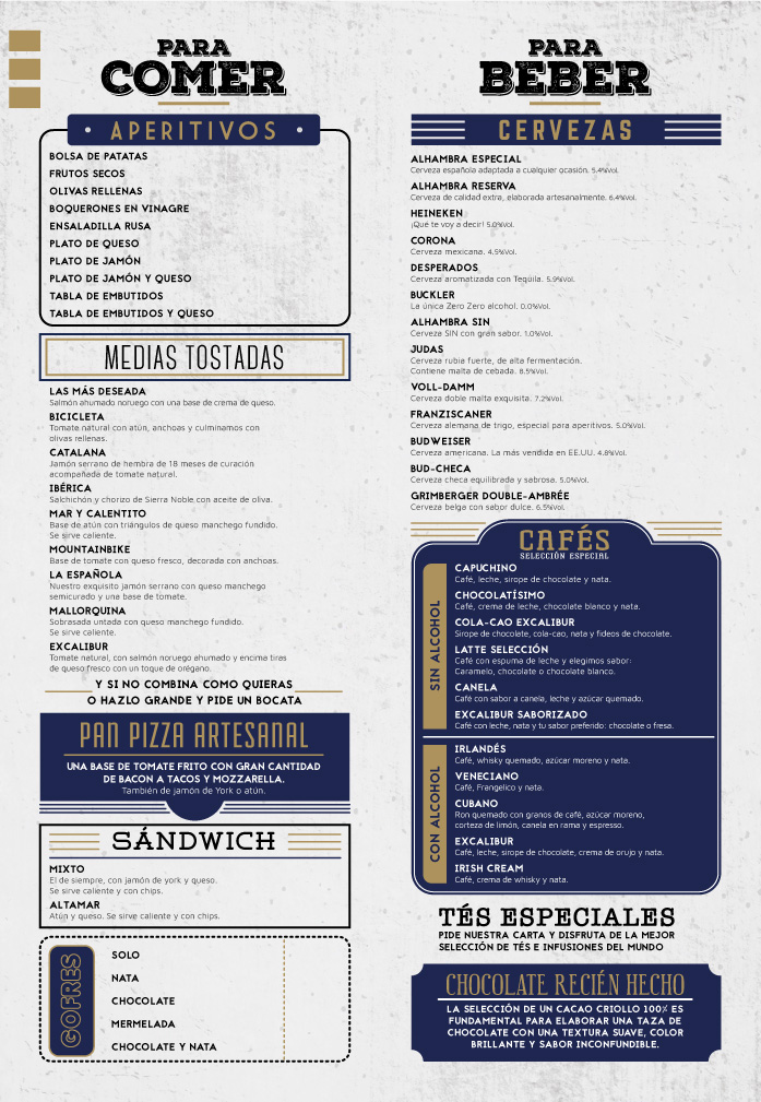 CAFETERIA EXCALIBUR — Carta