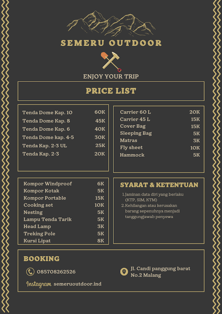 Rental alat camping Semeru Outdoor