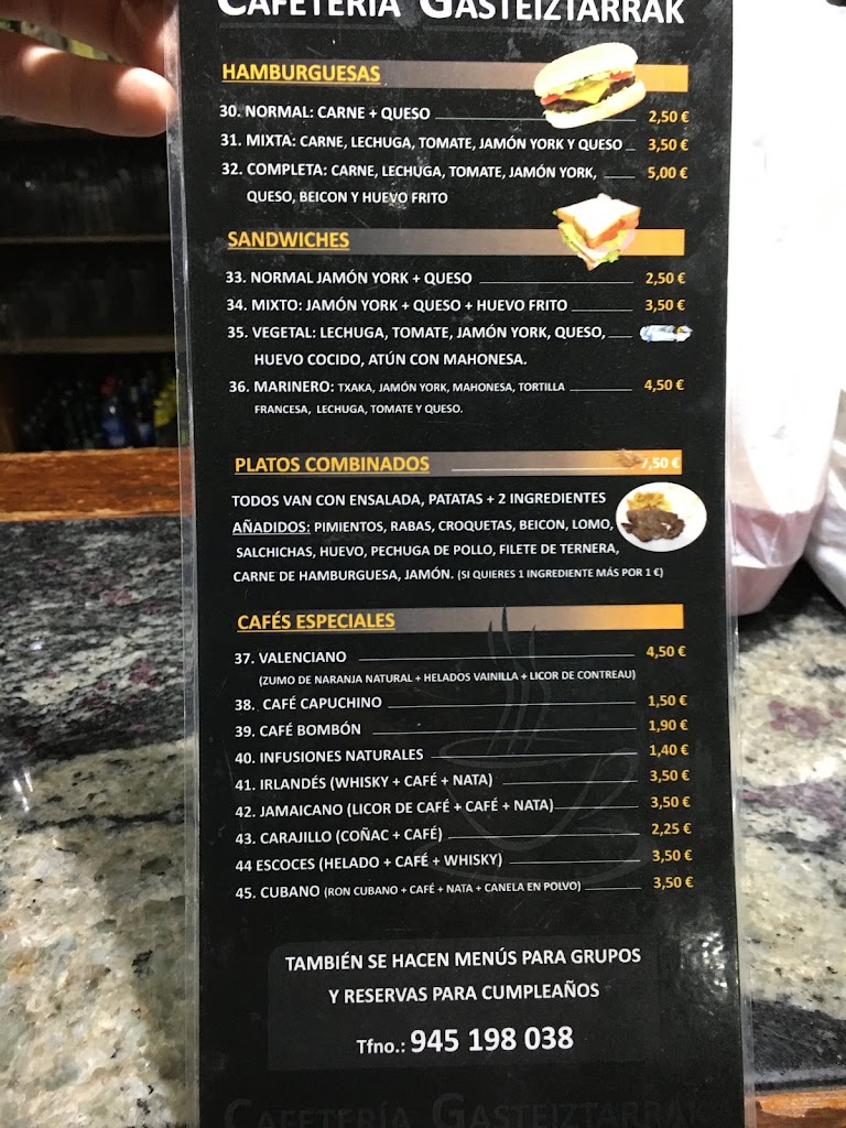 Cafe Bar Gasteiztarrak — Carta
