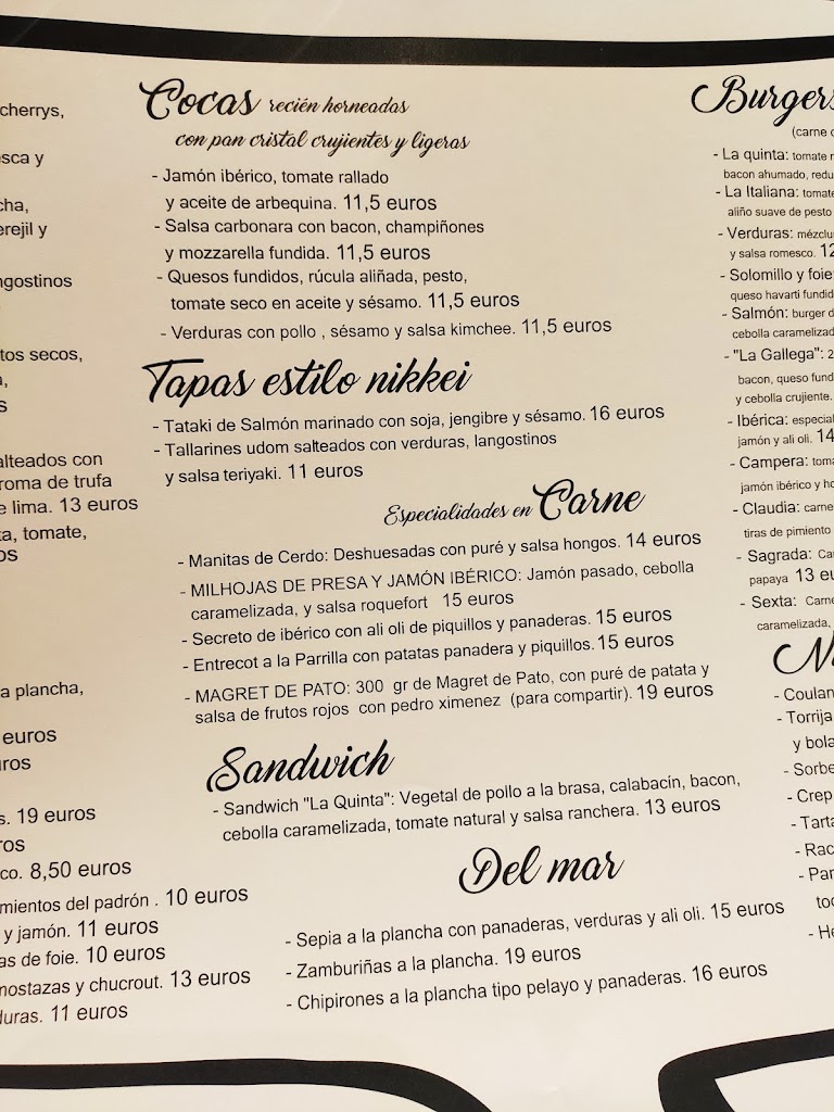 Cerveceria La Quinta — Carta