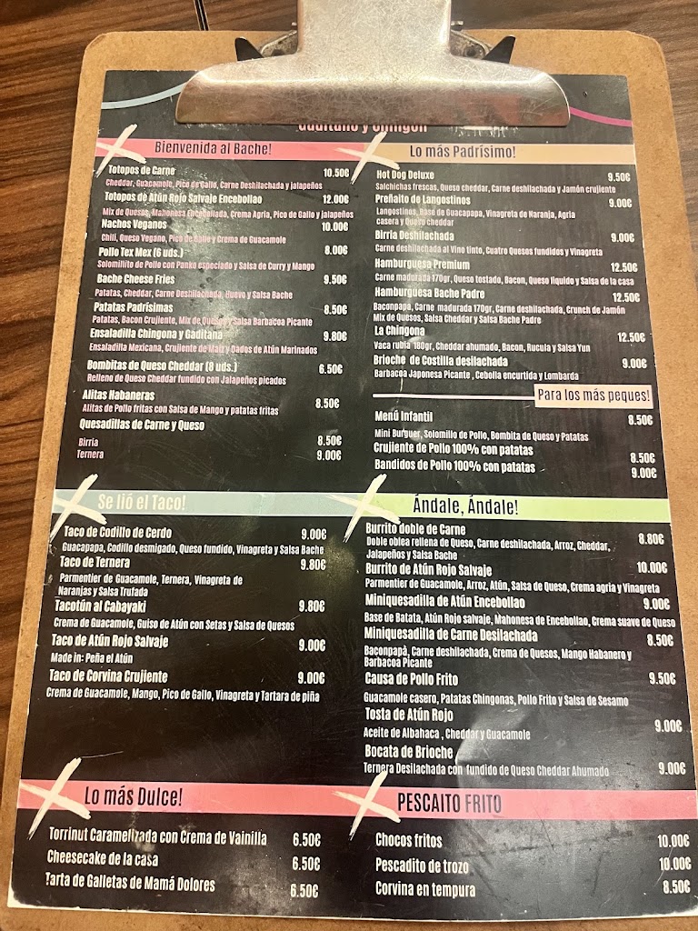 Restaurante Bache Padre — Carta