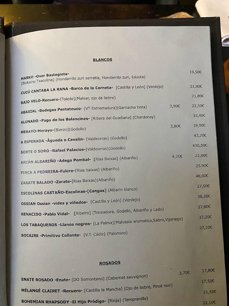 Farragua Restaurante — Carta