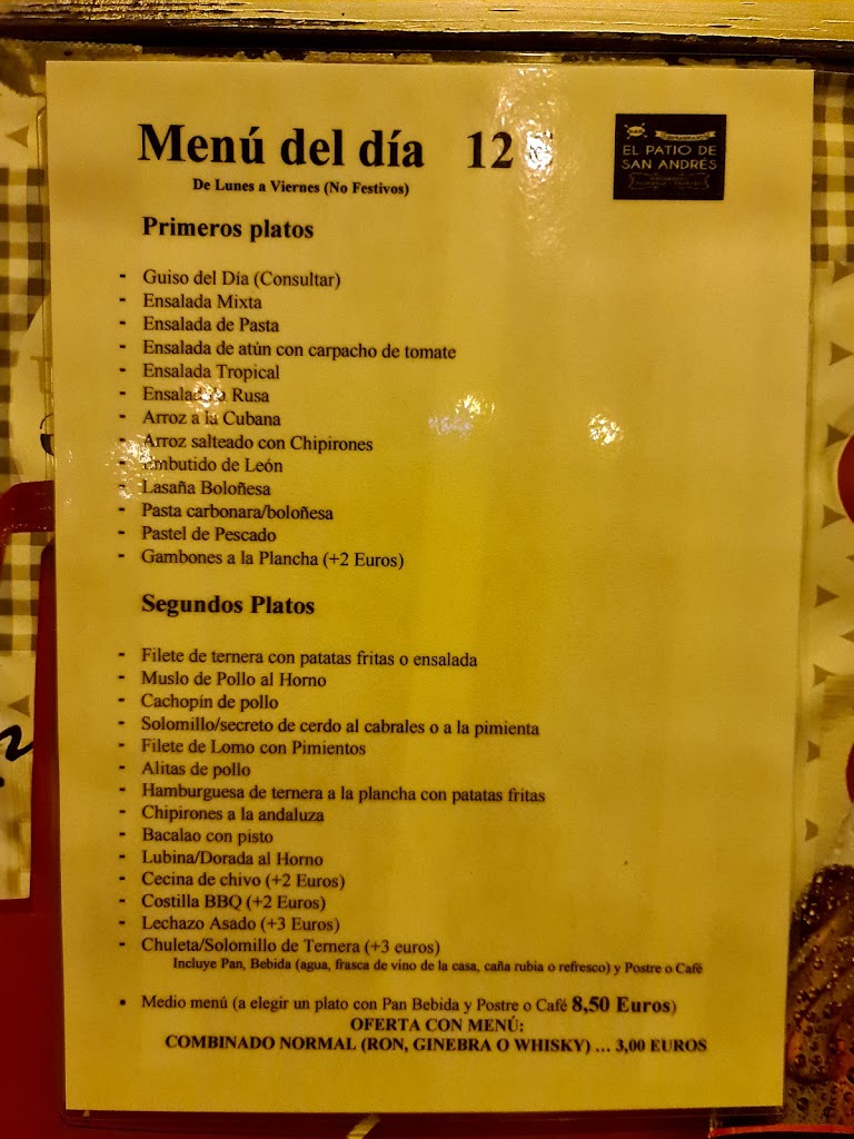 Restaurante El Patio de San Andres — Carta
