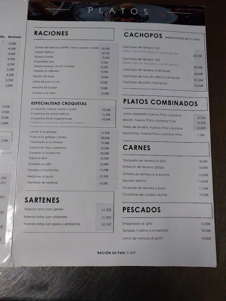 Restaurante La Chans — Carta