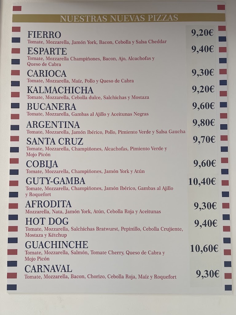 Pizzeria La Gondola Barbate — Carta