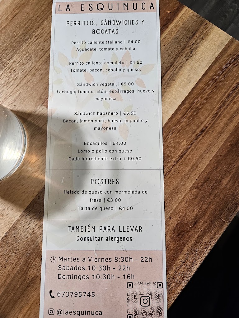 Bar La Esquinuca — Carta