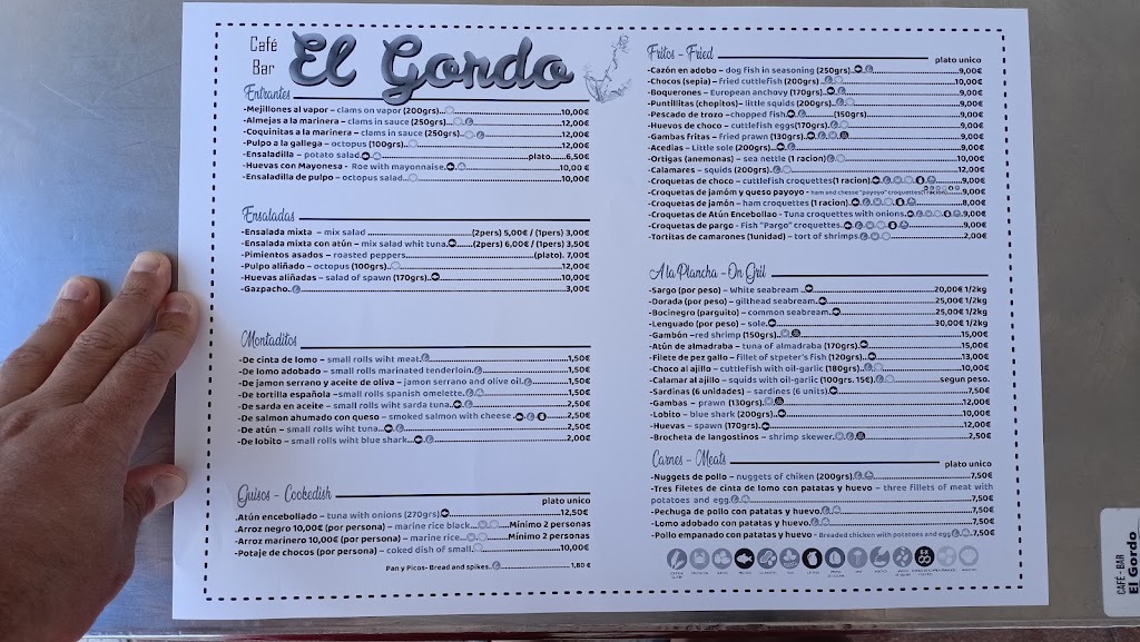 Bar El Gordo — Carta