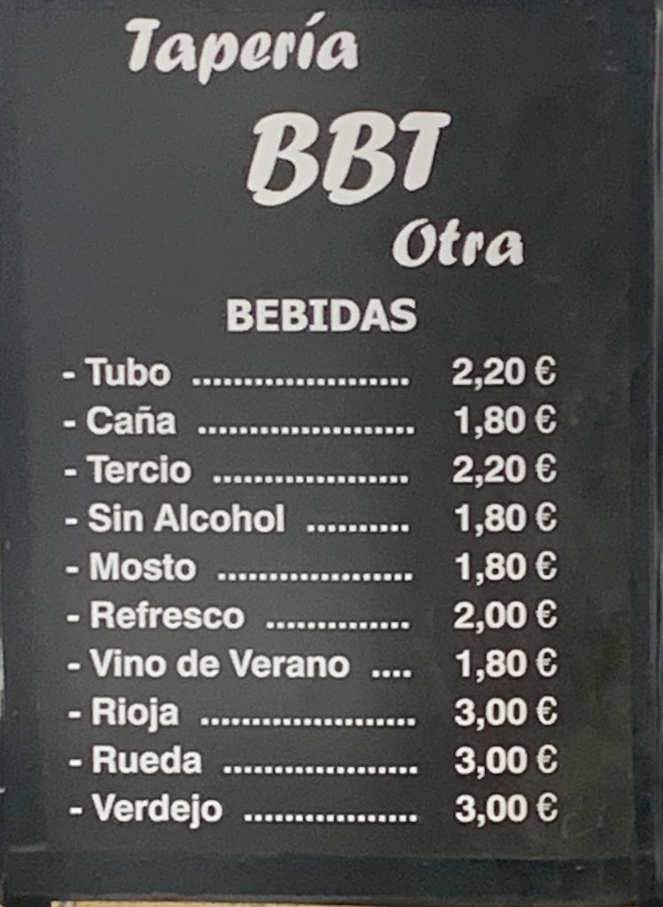 Taperia BBT Otra — Carta