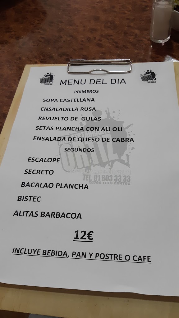 Bar Restaurante Ortiz — Carta