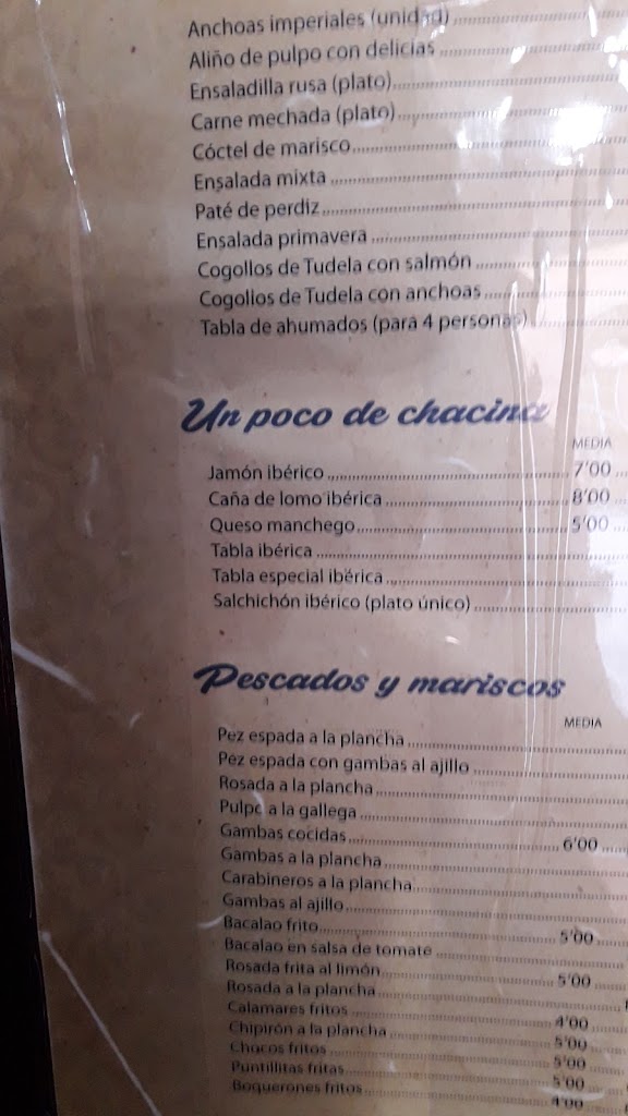 Bodegon El Cachorro — Carta