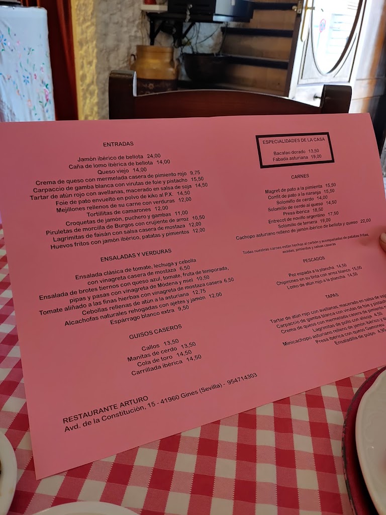 Restaurante Arturo — Carta