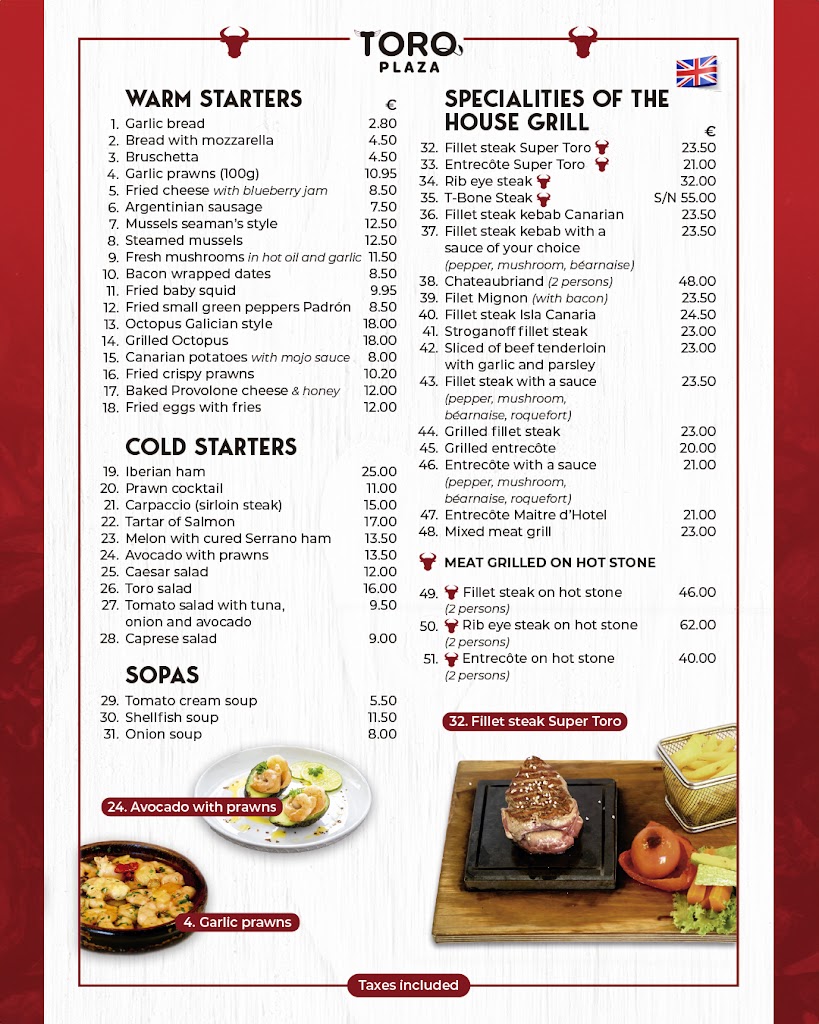 Toro Plaza Steak House — Carta