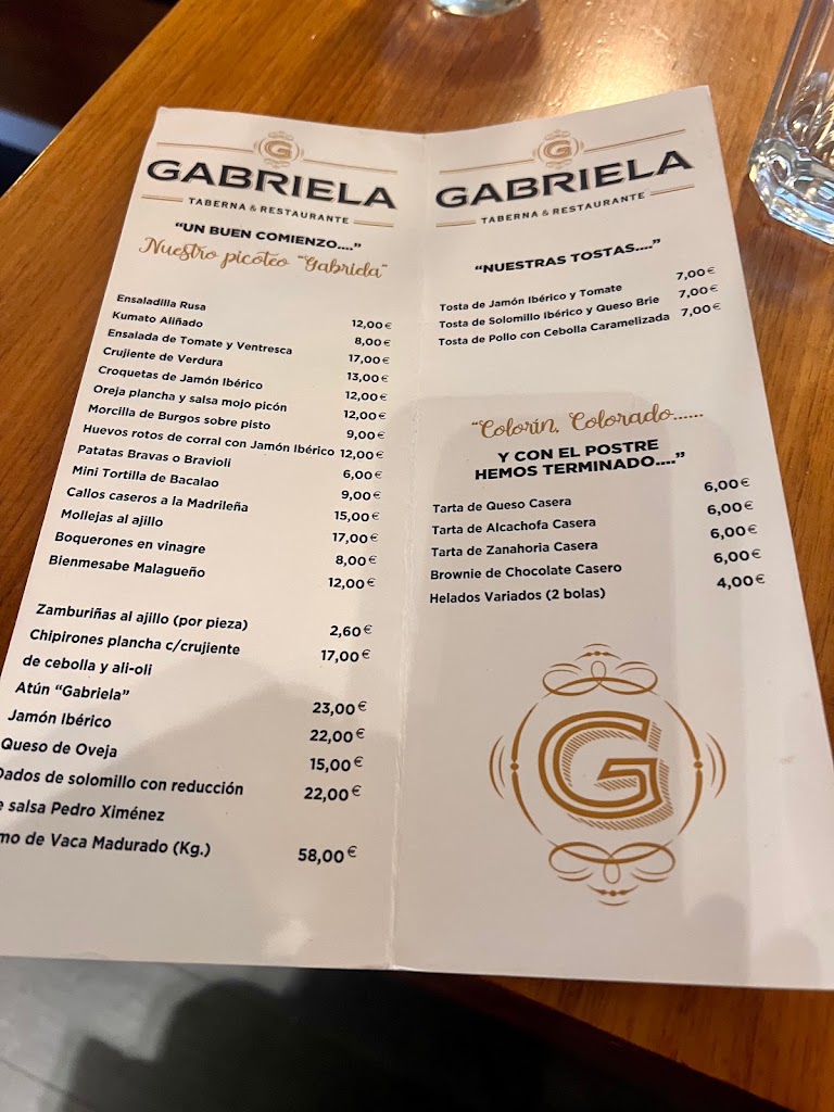GABRIELA TABERNA & RESTAURANTE — Carta
