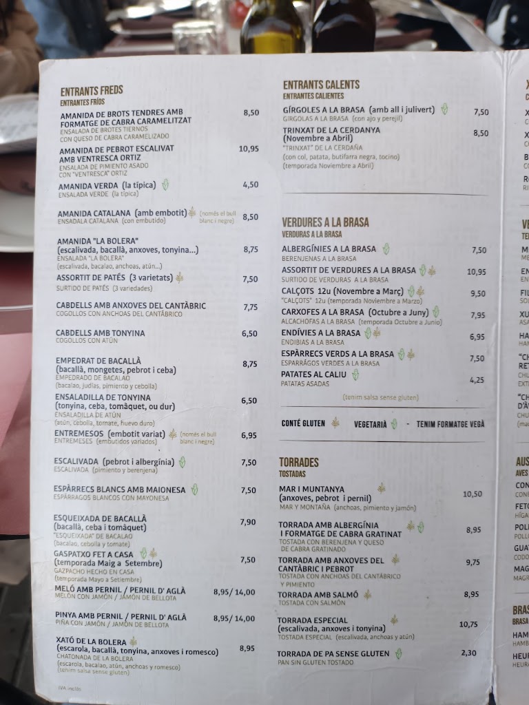Restaurant Braseria La Flama de La Bolera — Carta