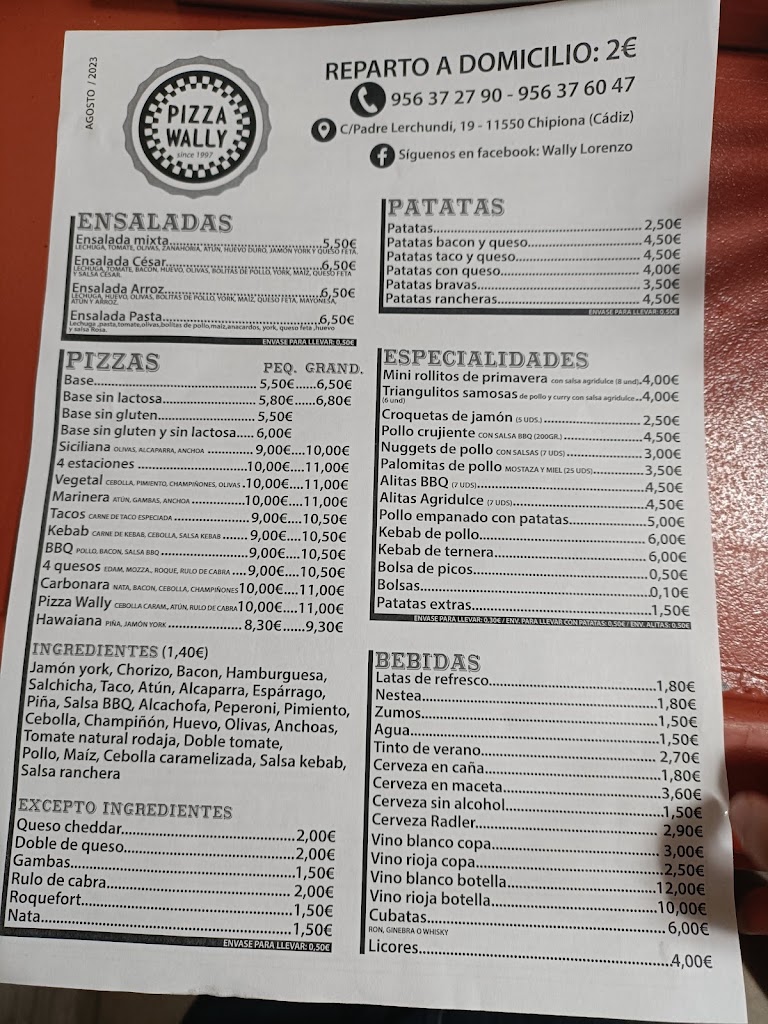 Pizzeria Wally — Carta