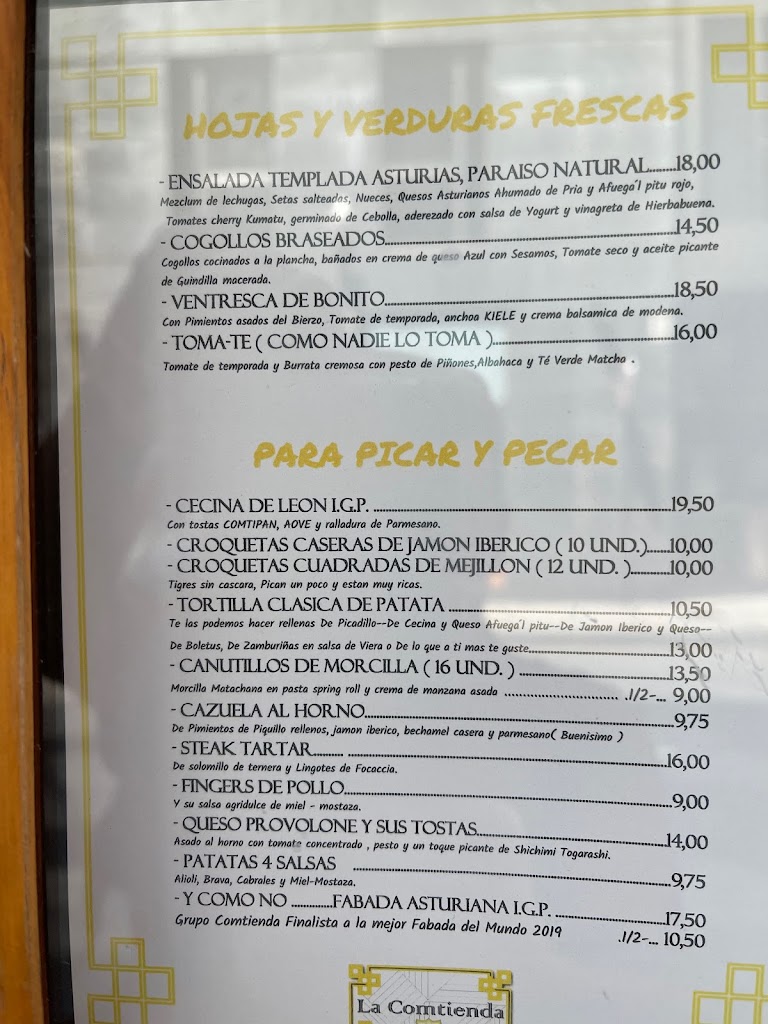 Restaurante La Comtienda — Carta