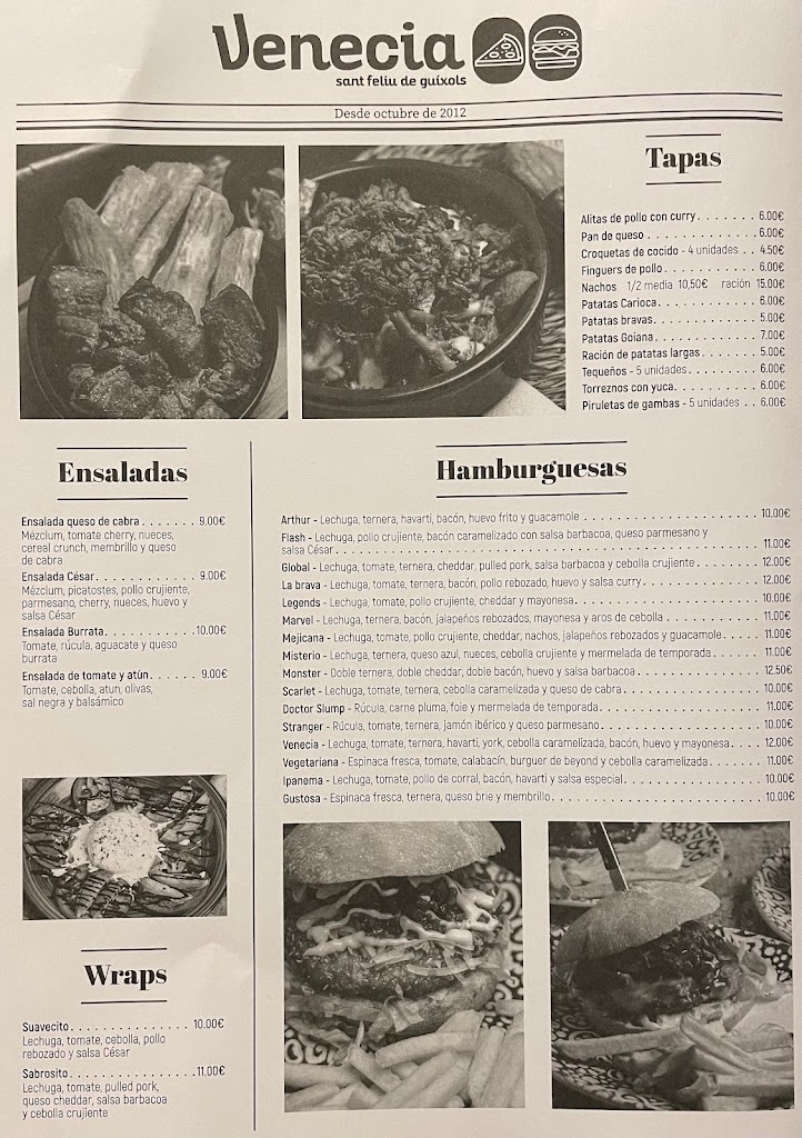 Venecia pizzeria y hamburgueseria — Carta