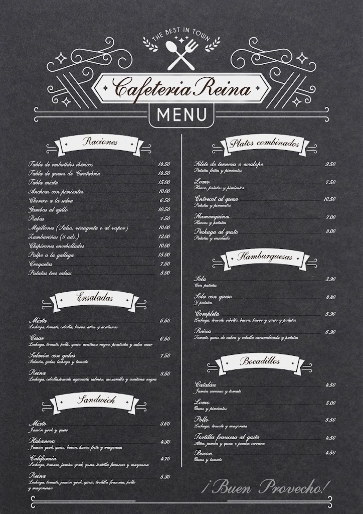 Cafeteria Reina — Carta