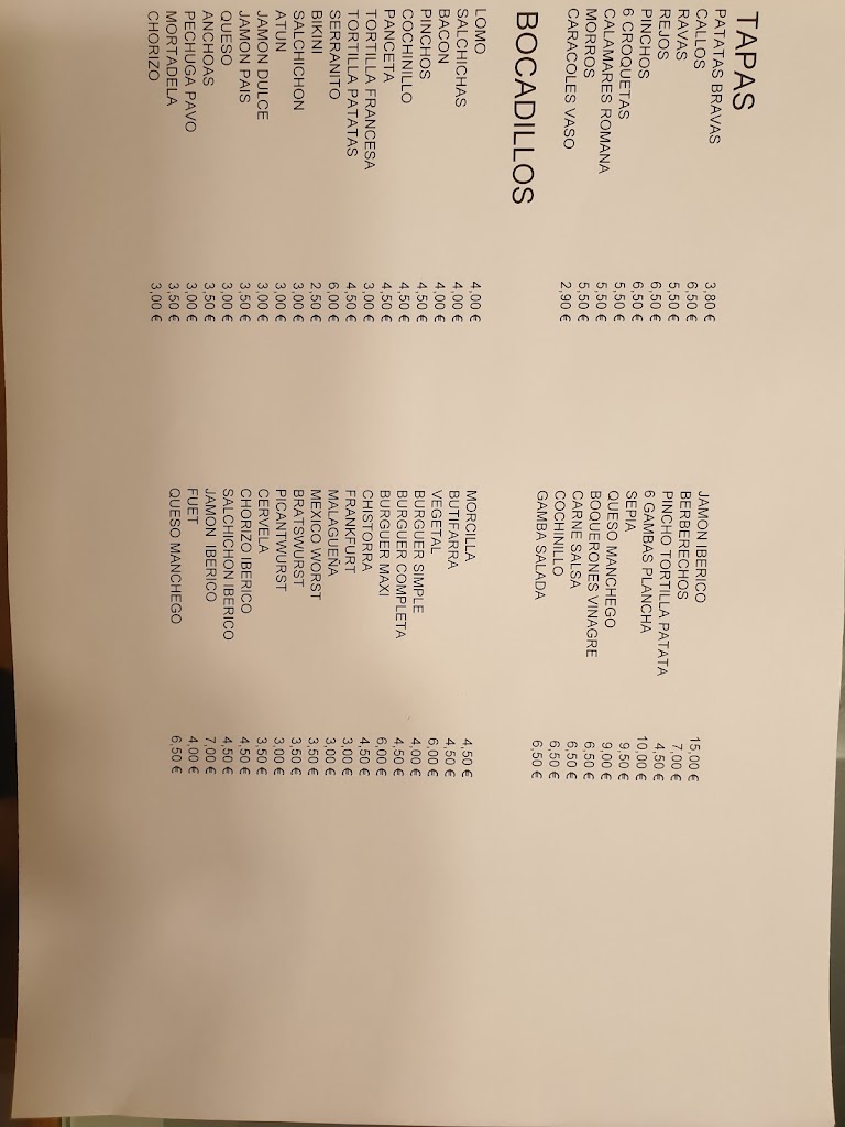 BAR AKIMISMO — Carta