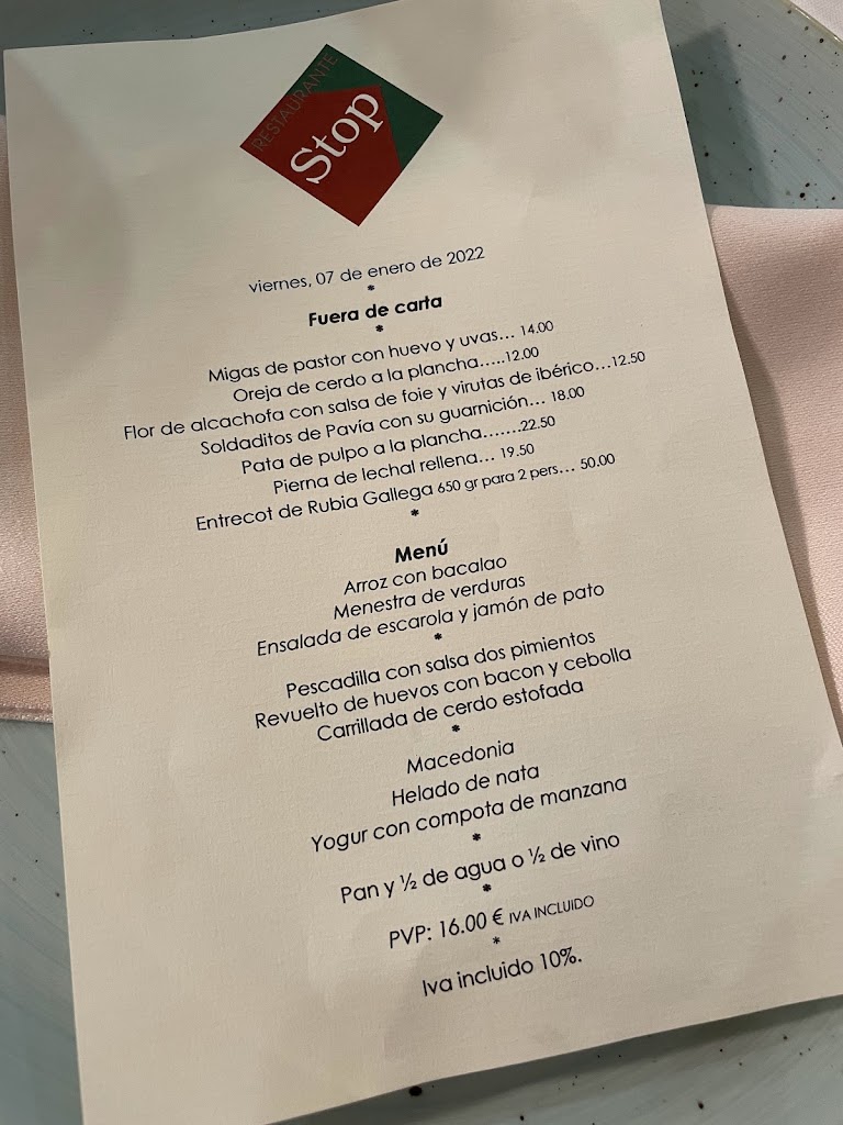 Restaurante Stop Tarancon — Carta