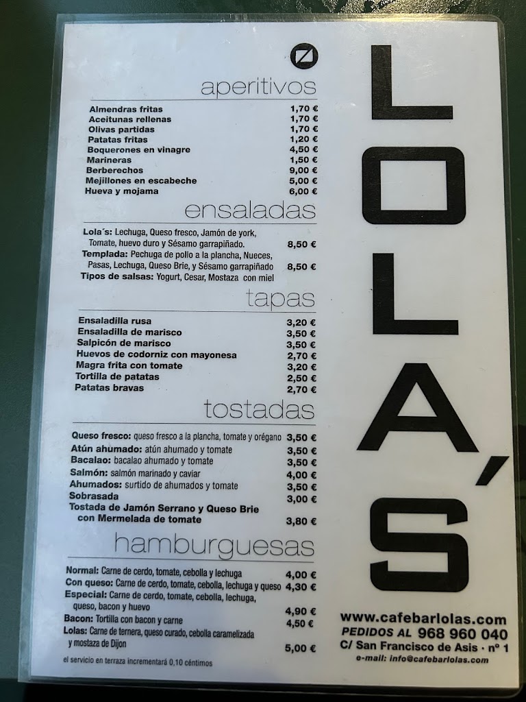 CAFETERIA LOLA'S — Carta