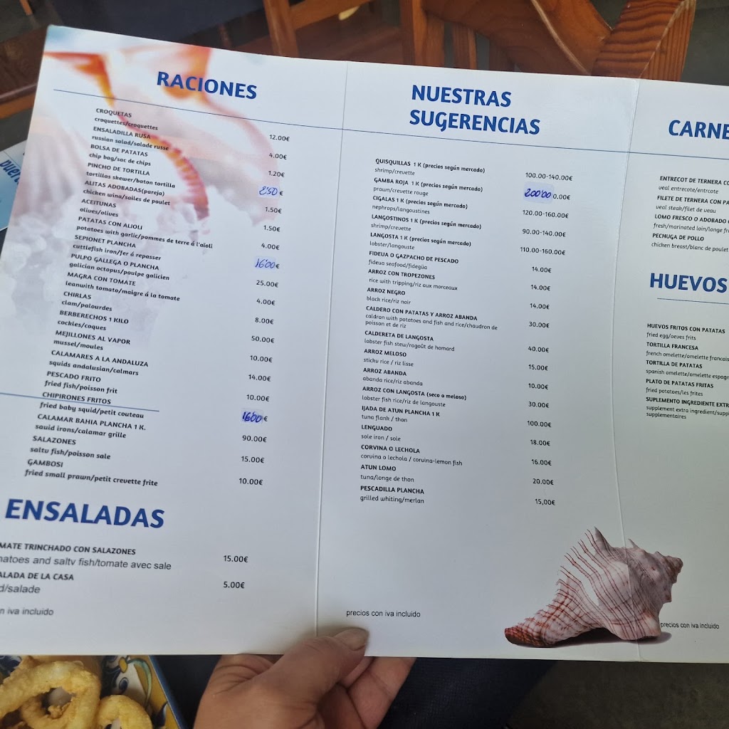 Restaurante La Taberna del Puerto — Carta