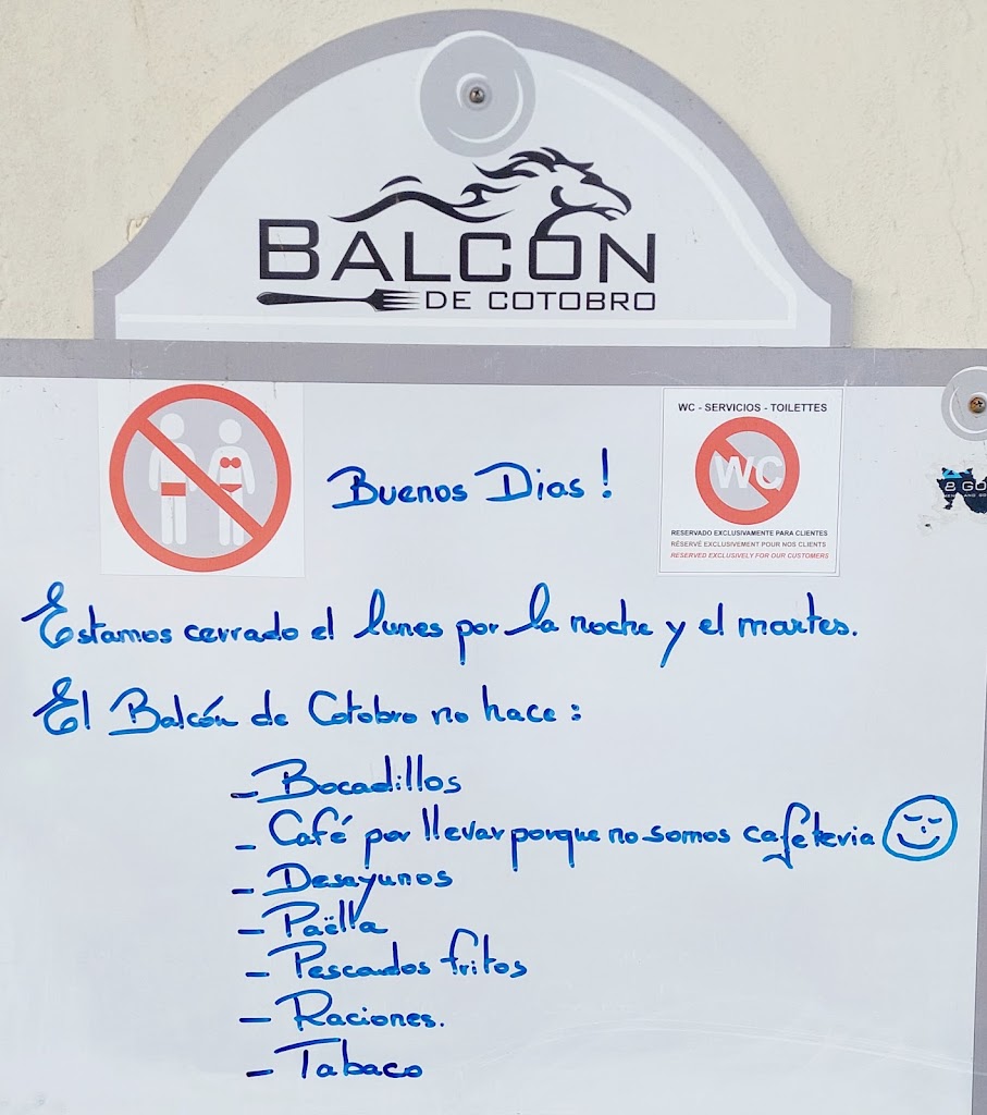 Restaurante El Balcon de Cotobro — Carta