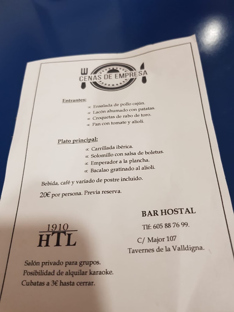 Major Bar Hostal — Carta