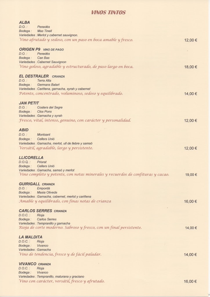 Bar Restaurante Emperador — Carta