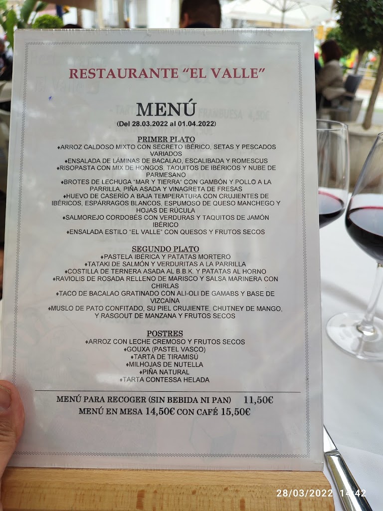 Restaurante El Valle — Carta