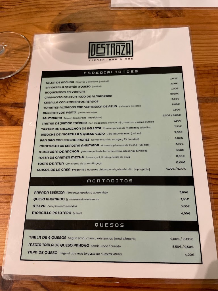 Bar Destraza — Carta