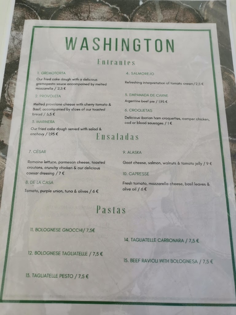 Bar Washington — Carta