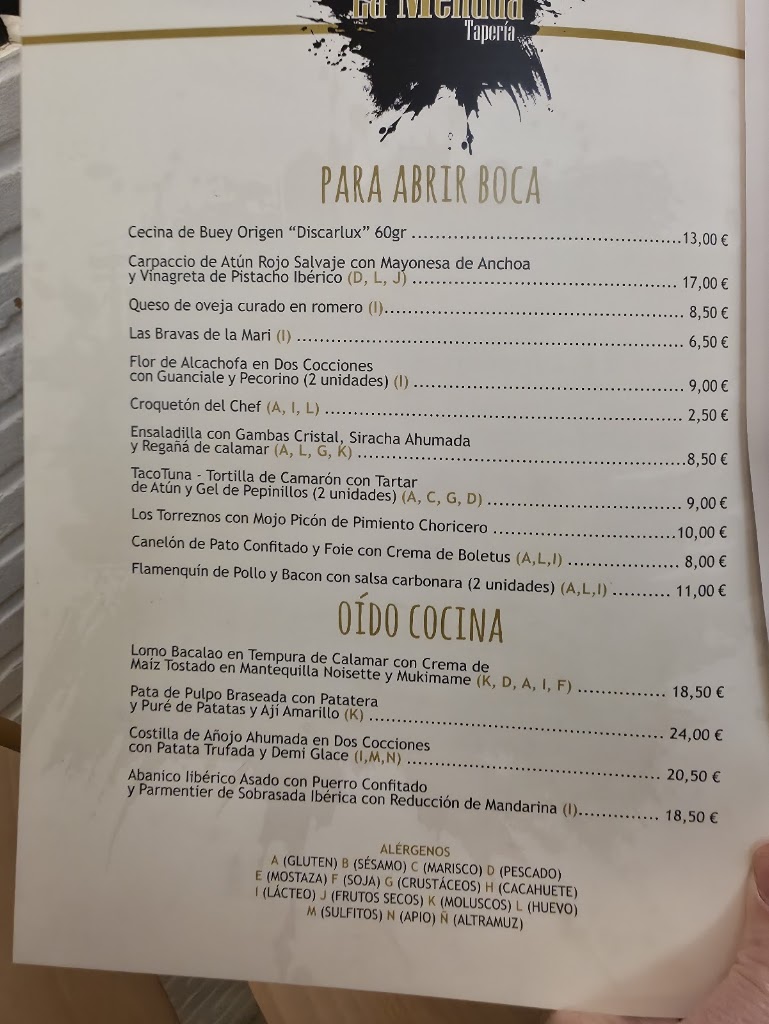 La Menuda Taperia — Carta