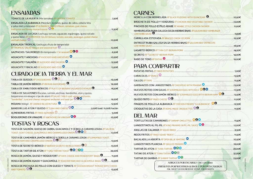 La Albahaca bar — Carta