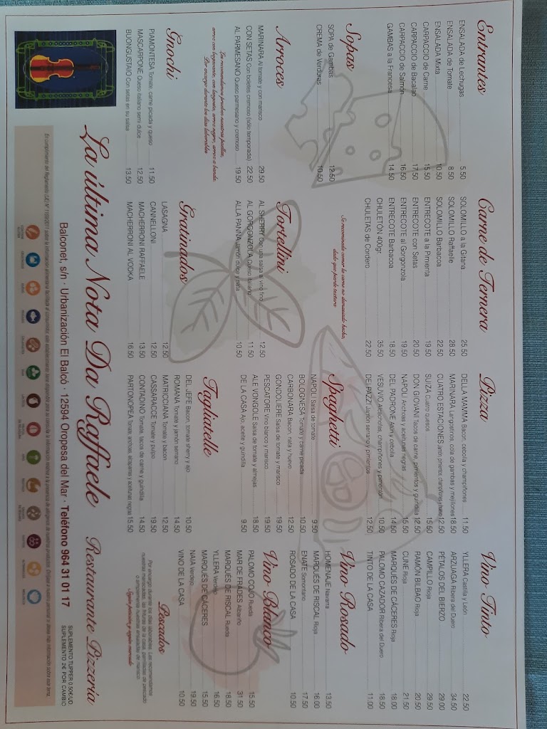 Restaurante Raffaele D.R Raffaele — Carta