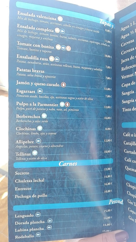 Restaurante l'Estany de la Marjal dels Moros — Carta