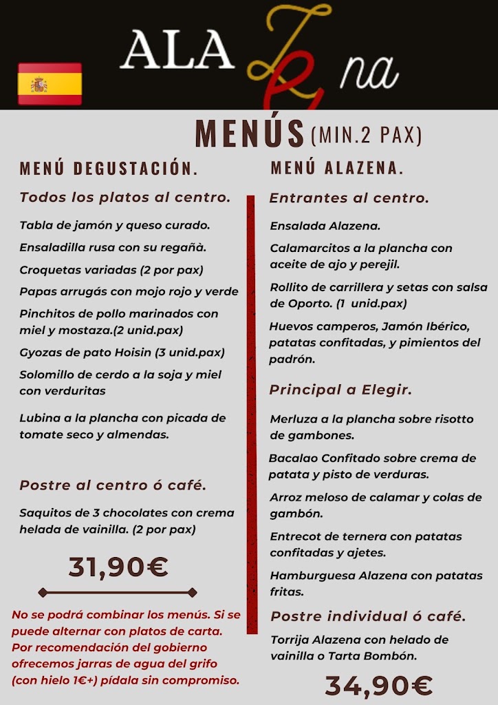 Alazena Restaurante — Carta