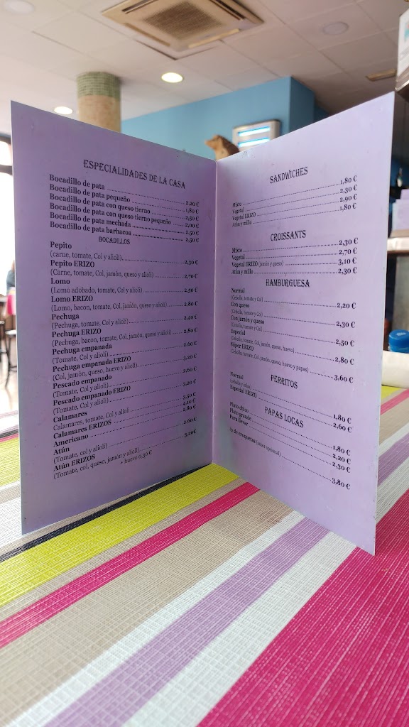Cafeteria Los Erizos — Carta