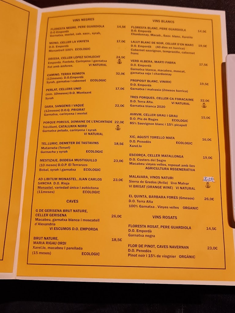 Kosa Bistro — Carta