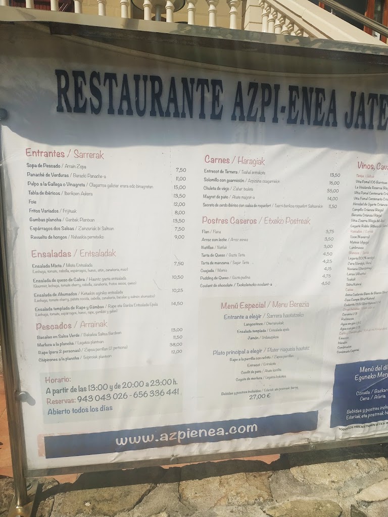 Restaurante Azpi-enea — Carta