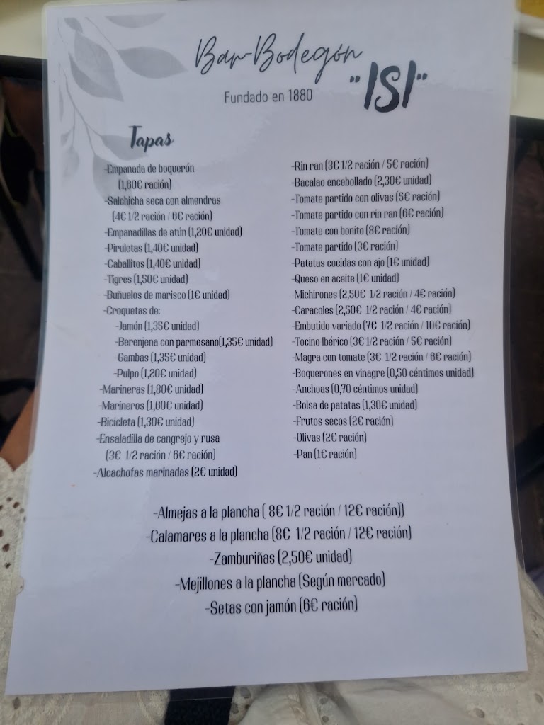 Bar Bodegon Isi — Carta