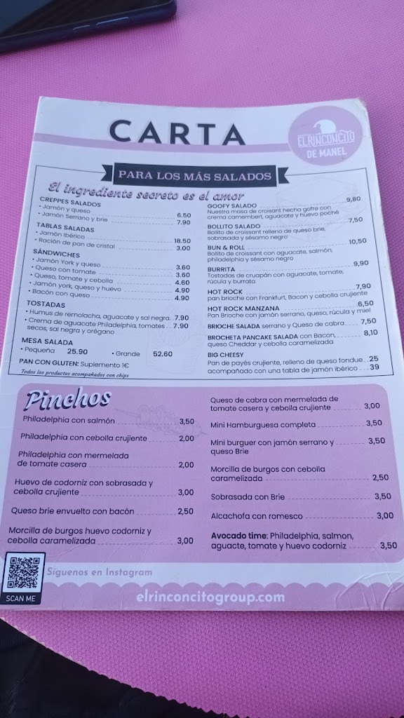Restaurante El Rinconcito De Manel — Carta