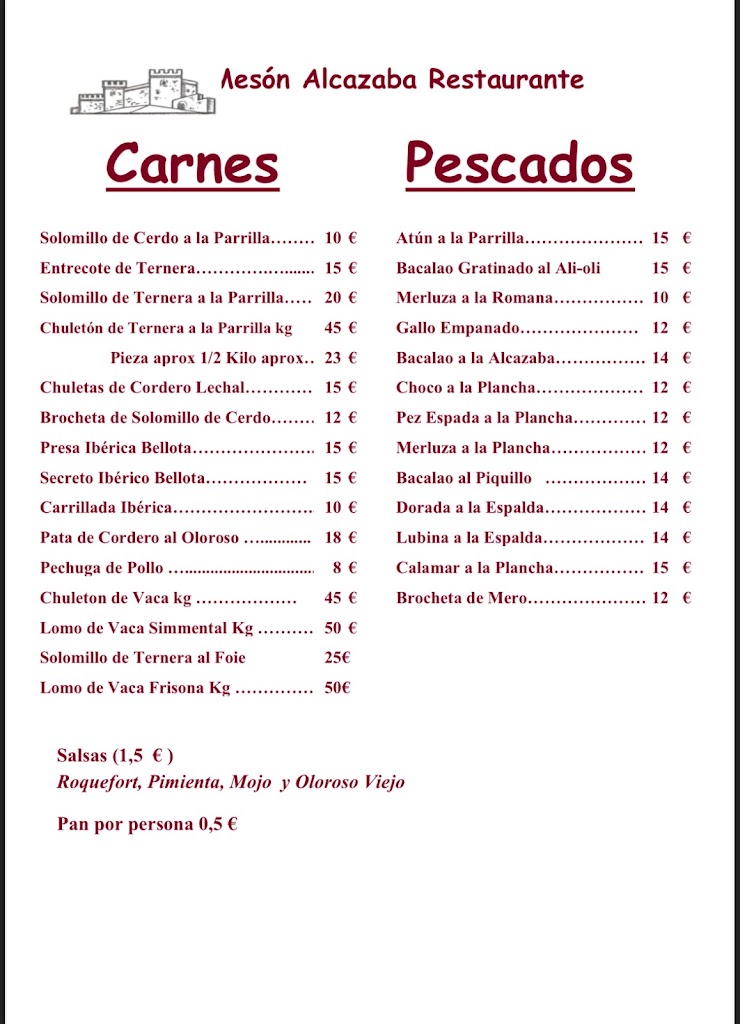 Restaurante Alcazaba — Carta