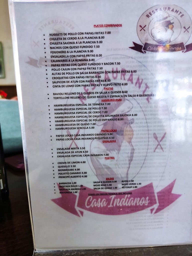 Restaurante Casa indianos — Carta