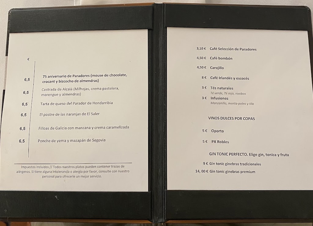 Restaurante Hosteria del Estudiante — Carta