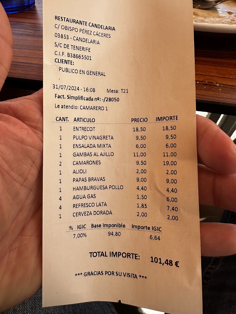 Restaurante Candelaria — Carta