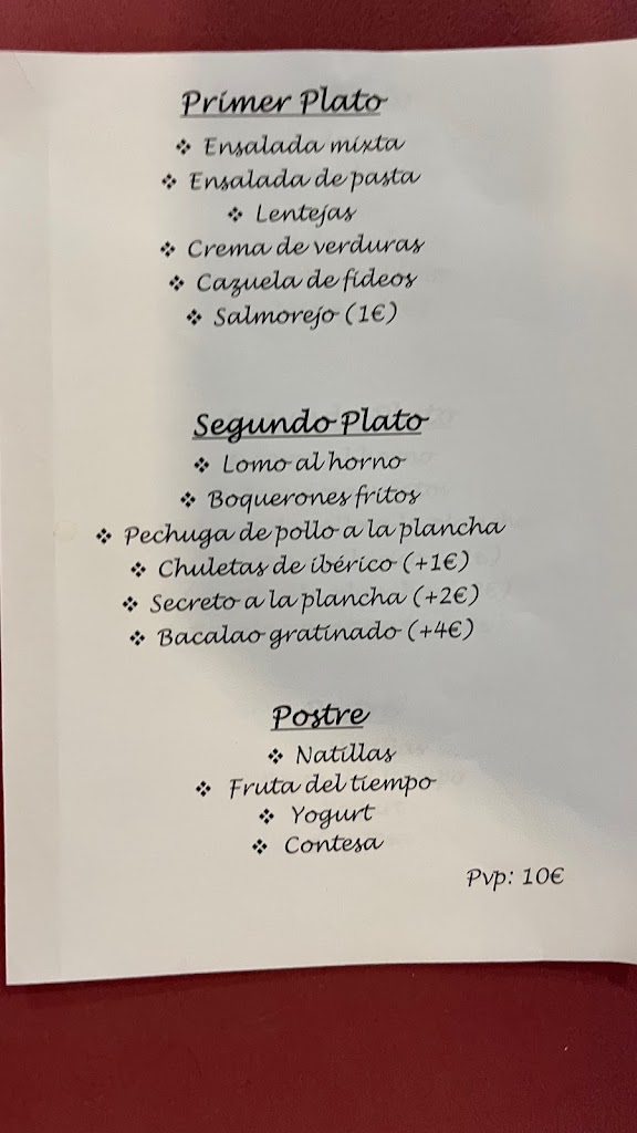 Restaurante Anabel — Carta