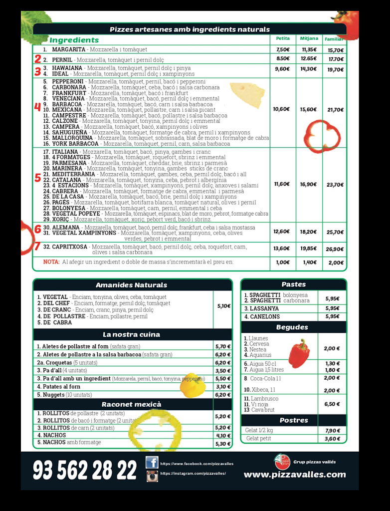 Pizza Valles — Carta